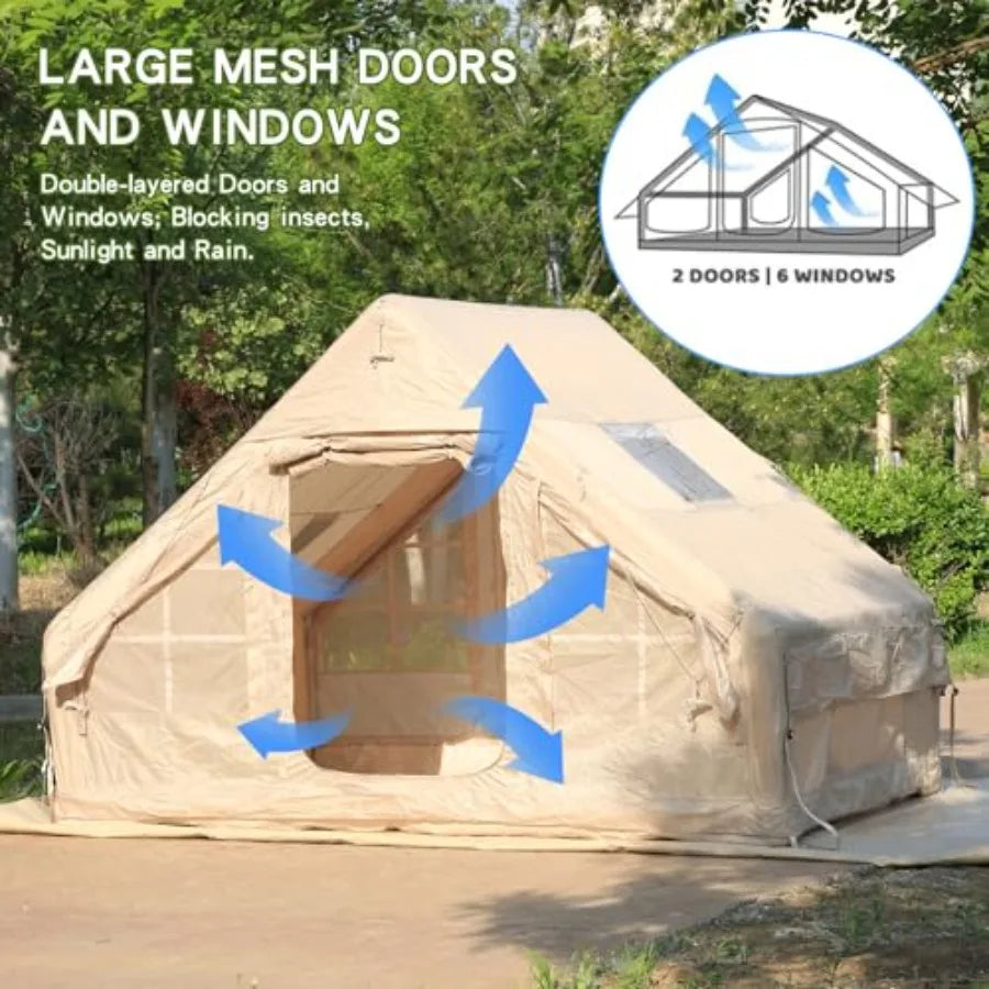 Inflatable Camping Tent Glamping House For 4 To 6 People With Stove