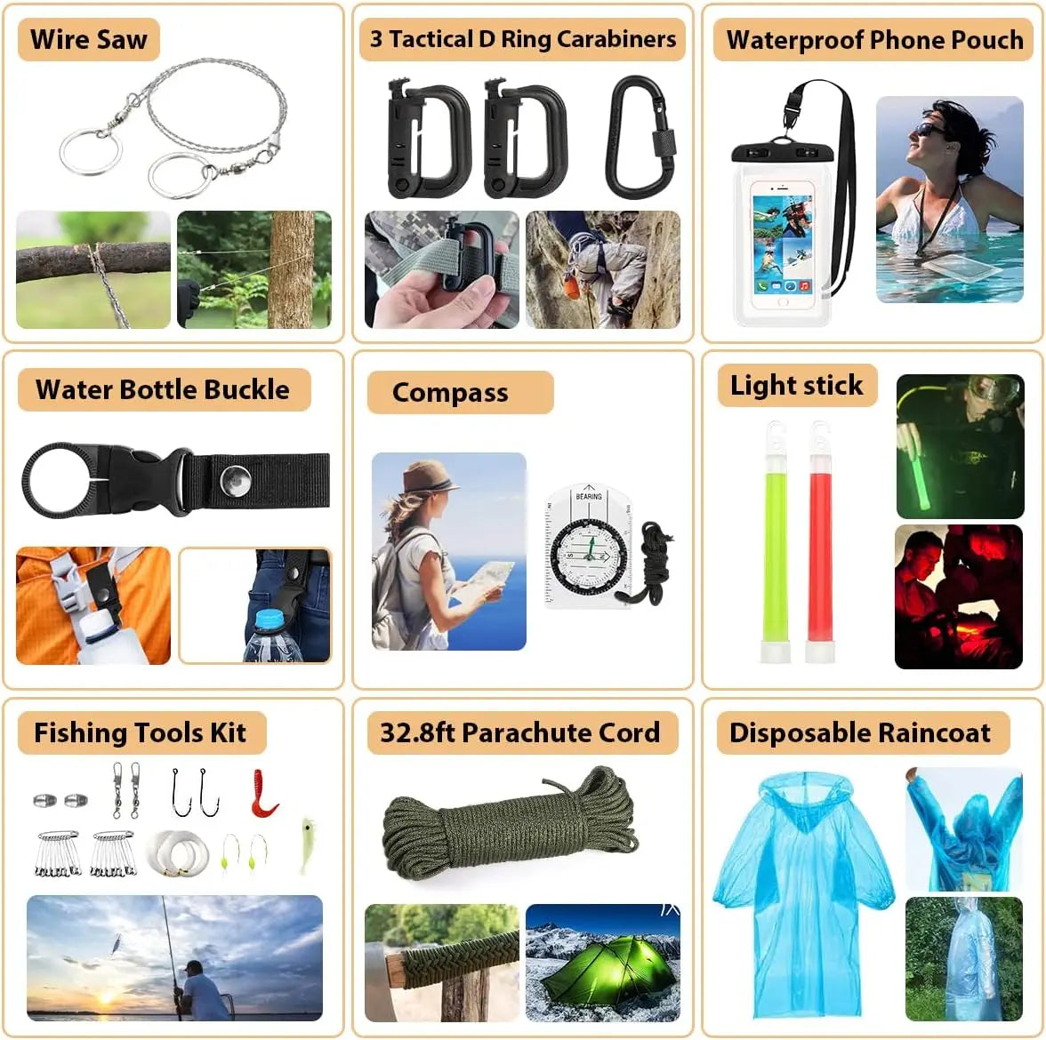 Emergency Survival Kit 250Pcs With First Aid Molle Bag Outdoor
