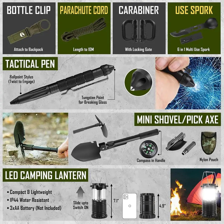 Survival Gear 268 Piece Kit With First Aid Axe Headlamp