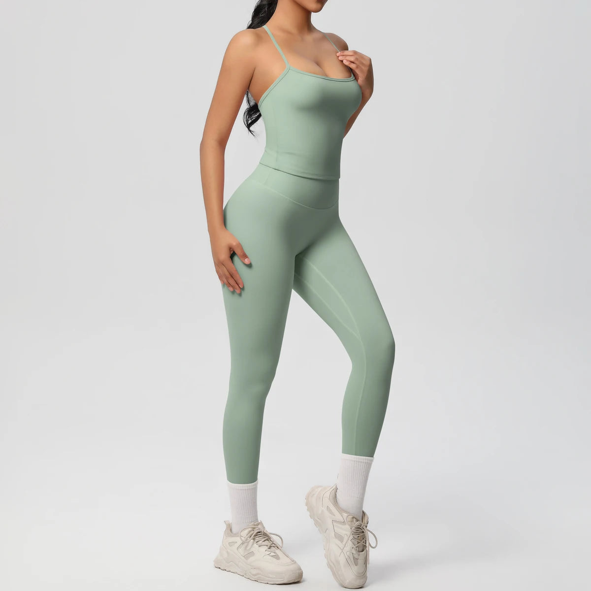 Halter Yoga Top Set For Women Tummy Control Gym Wear