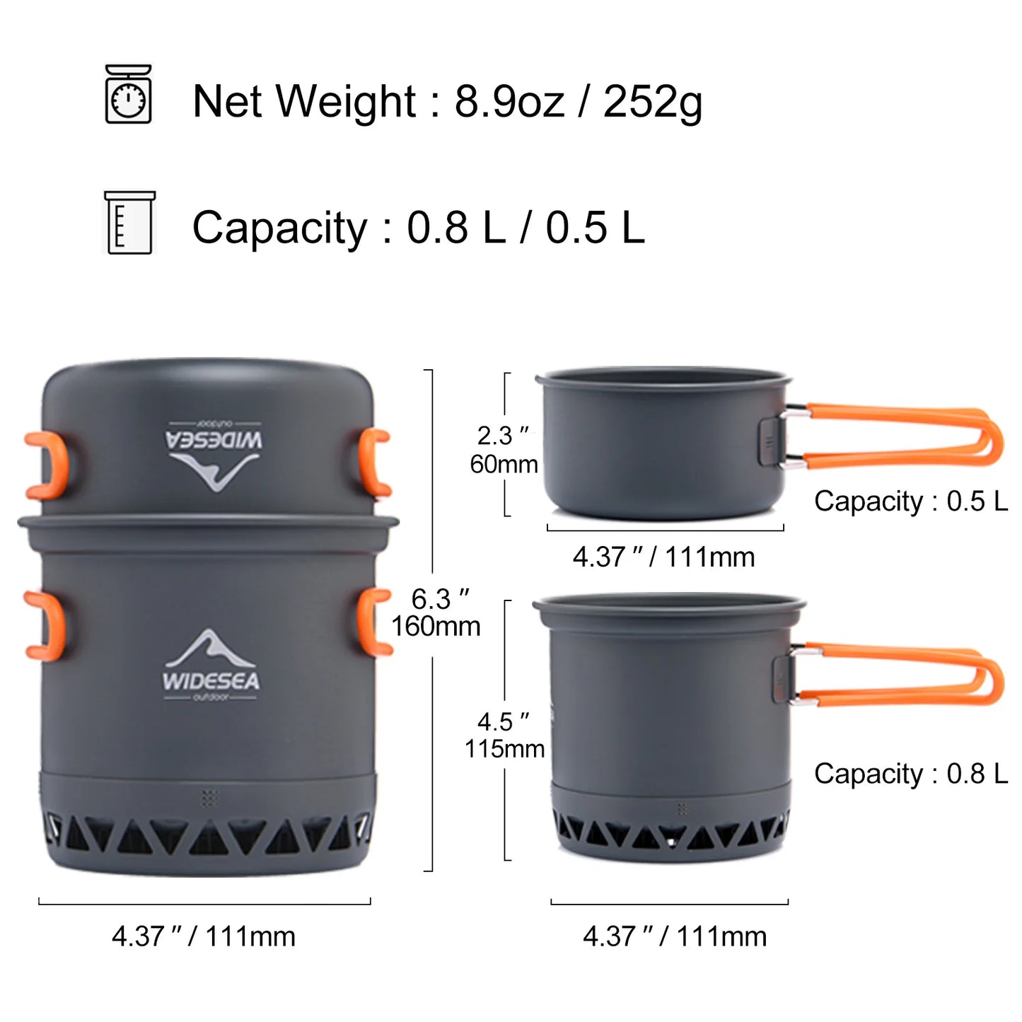Widesea Camping Cookware Set Outdoor Pot Kettle Travel Utensils