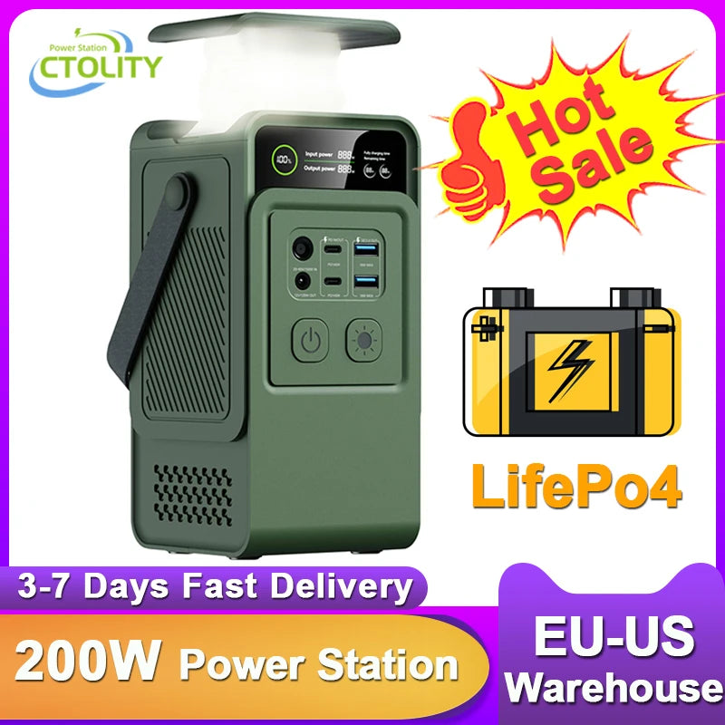 CTOLITY 200W Power Station 192Wh LiFePO4 Portable Charger