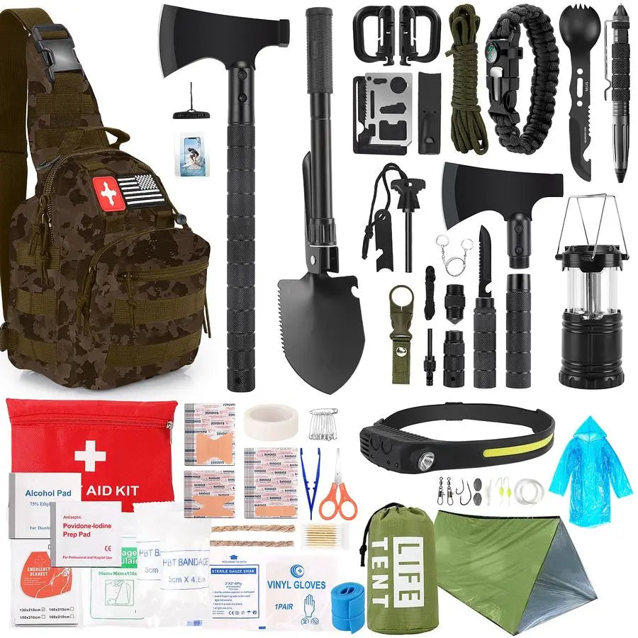 Survival Gear 268 Piece Kit With First Aid Axe Headlamp
