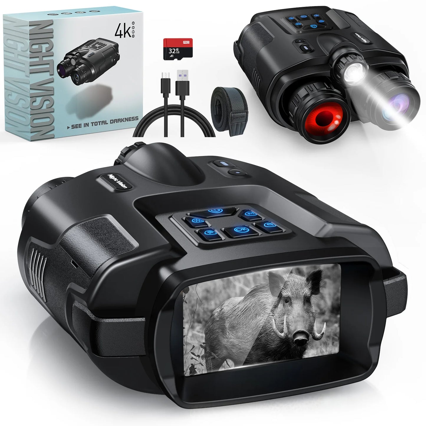 DIYIME Night Vision Binoculars 4K Infrared 8X Zoom for Hunting