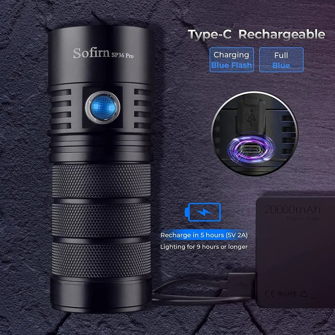 Sofirn SP36 Pro 8000lm USB C Rechargeable LED Flashlight