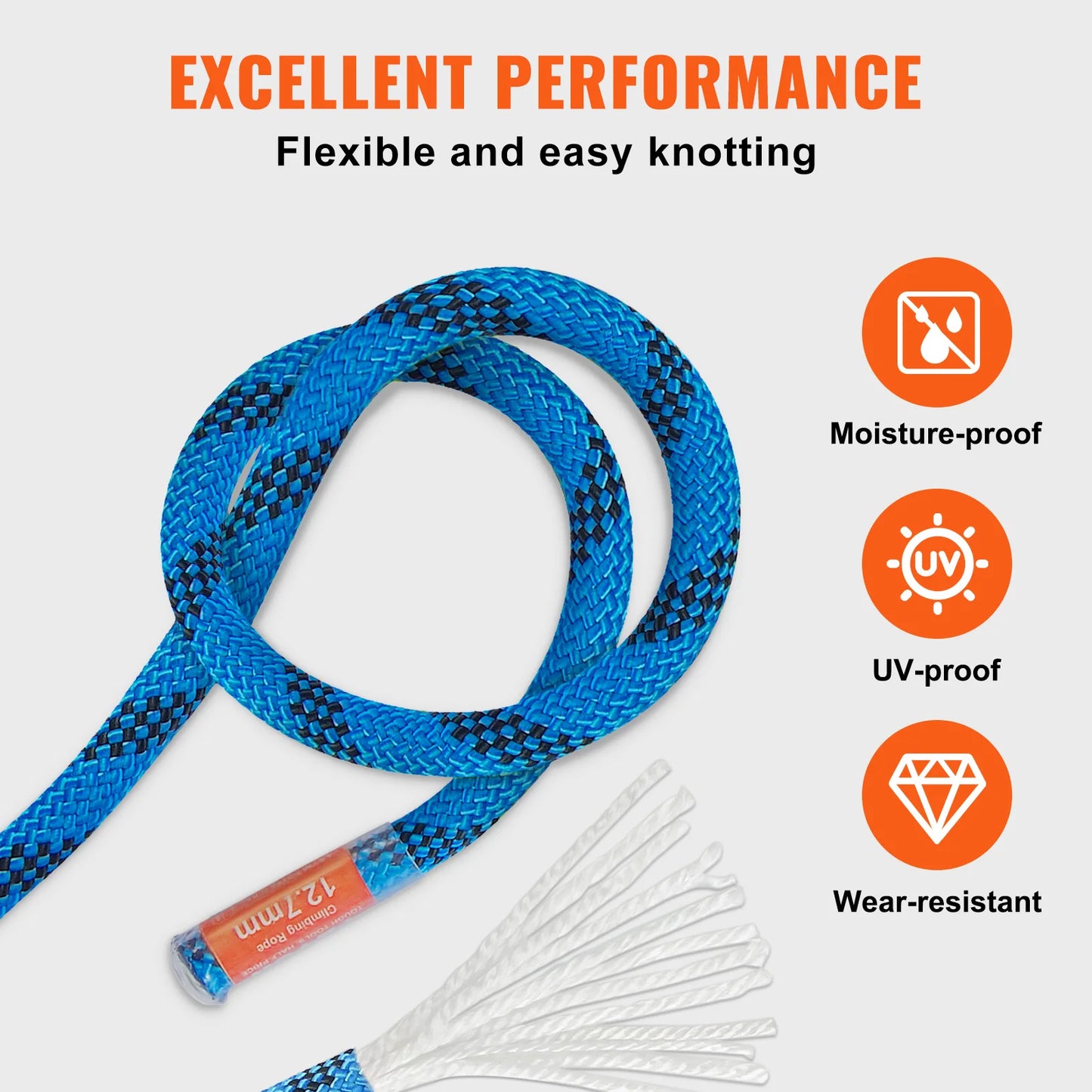 VEVOR Static Climbing Rope for Outdoor Rock Climbing CE Certified