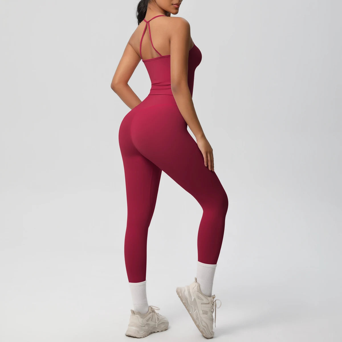 Halter Yoga Top Set For Women Tummy Control Gym Wear