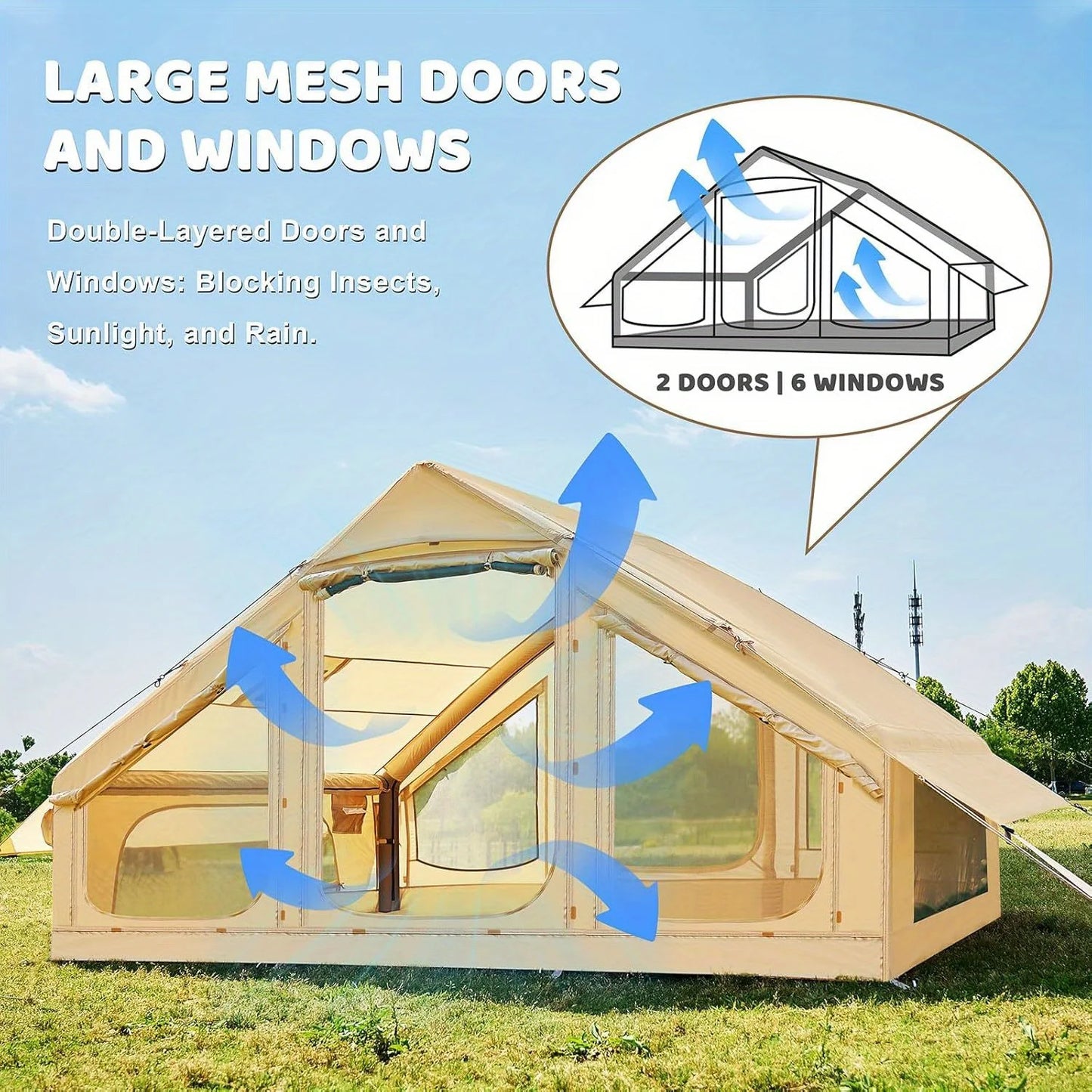 Inflatable Family Tent For 3-6 People With Skylight Chimney