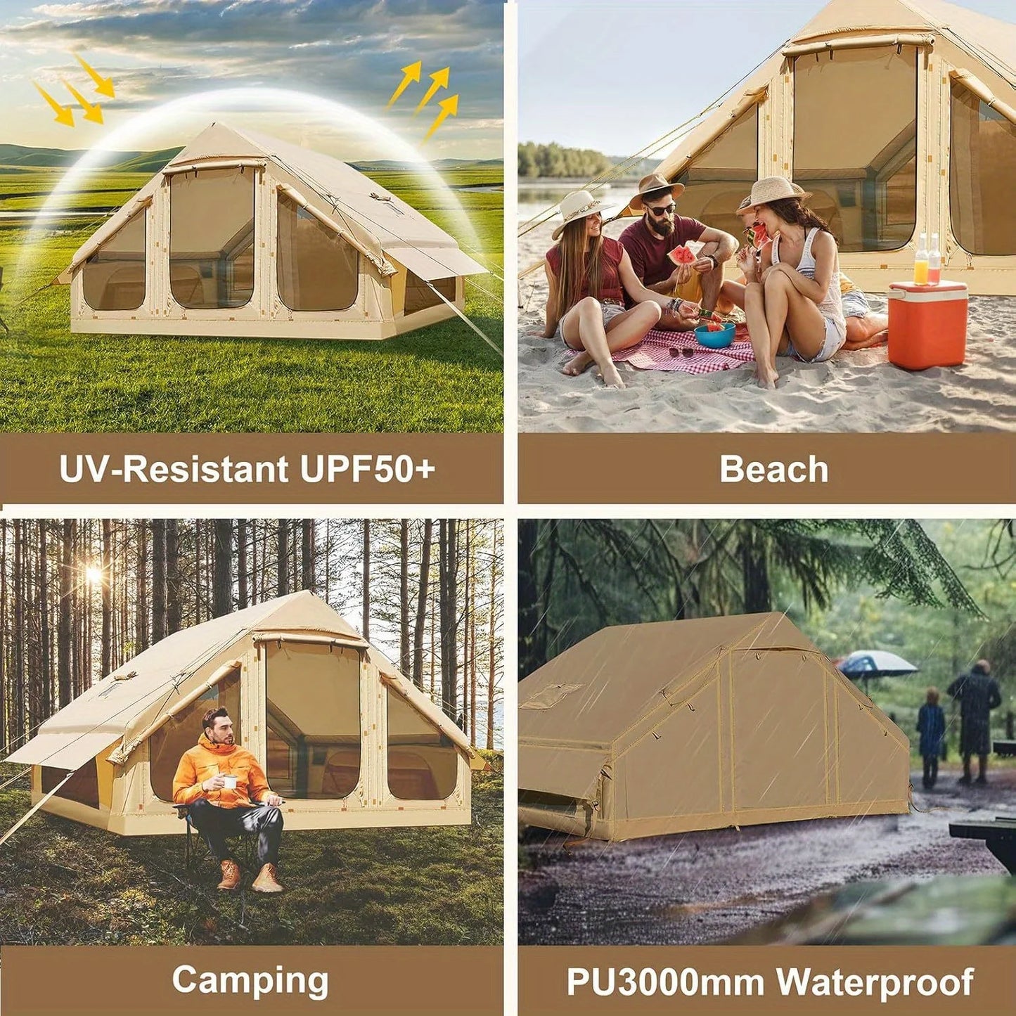 Inflatable Family Tent For 3-6 People With Skylight Chimney