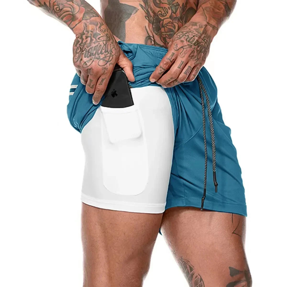 NONECN 2in1 Running Shorts For Men Quick Dry Gym Training