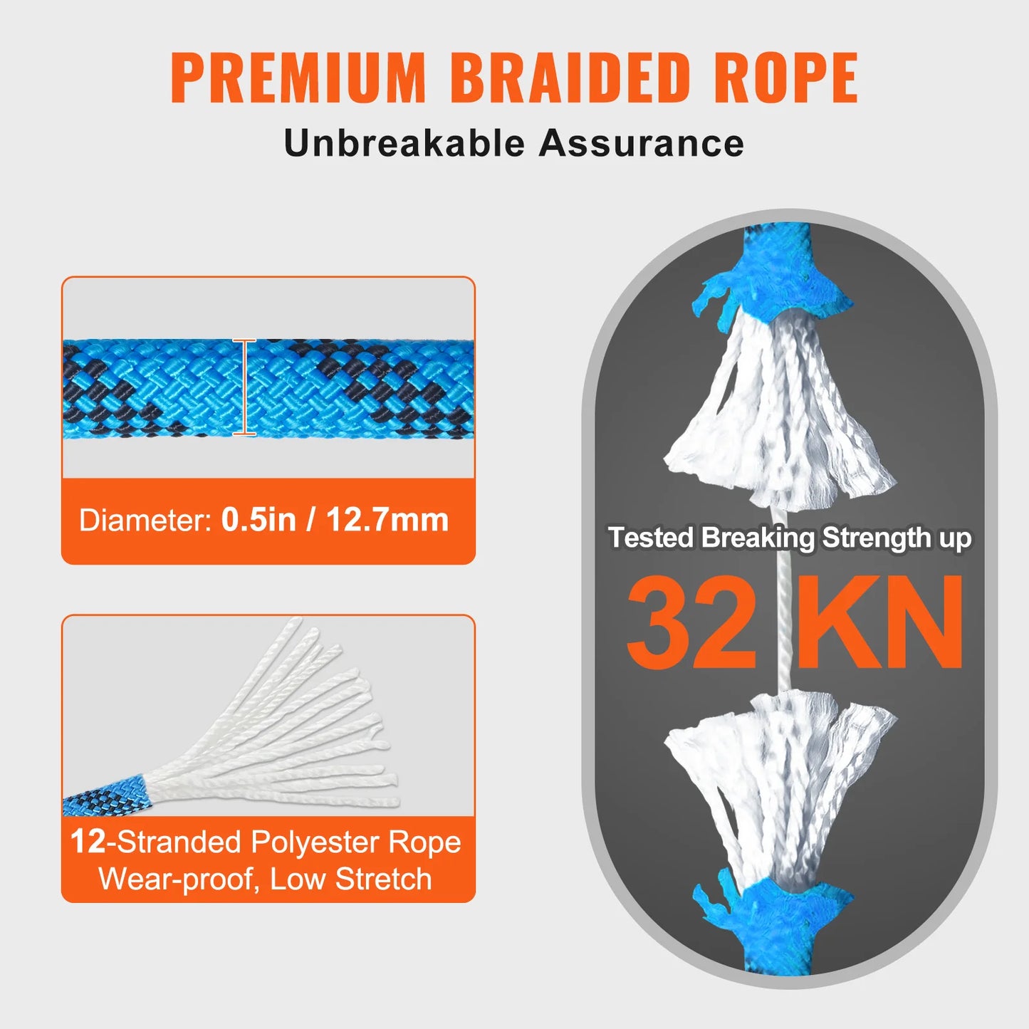 VEVOR Static Climbing Rope for Outdoor Rock Climbing CE Certified