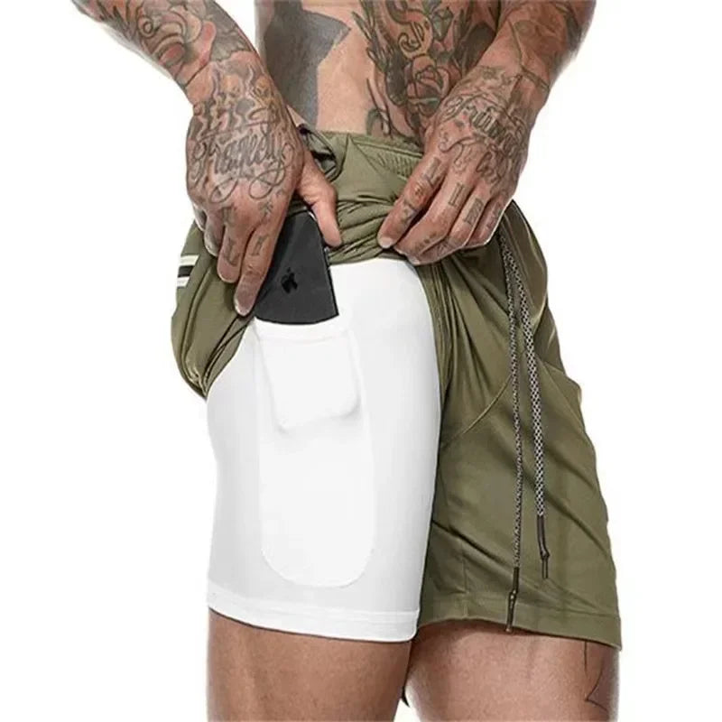 NONECN 2in1 Running Shorts For Men Quick Dry Gym Training