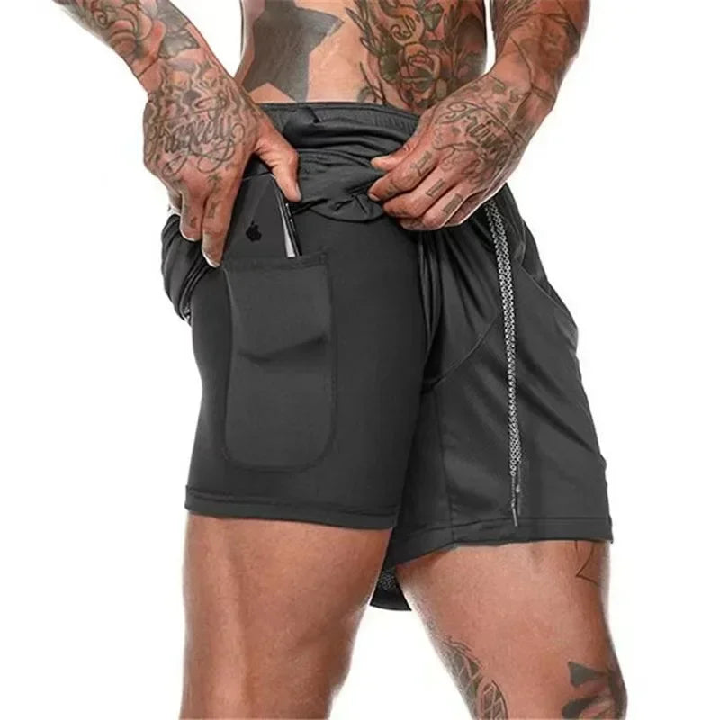 NONECN 2in1 Running Shorts For Men Quick Dry Gym Training