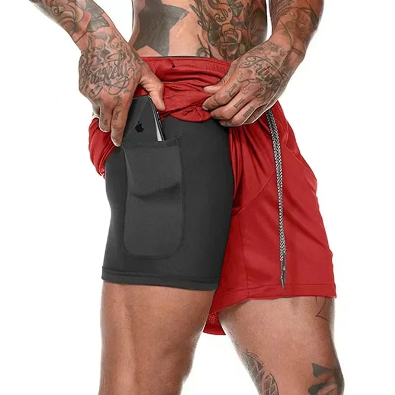 NONECN 2in1 Running Shorts For Men Quick Dry Gym Training