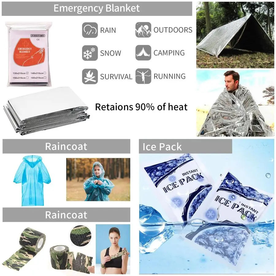 145 Pieces Emergency Survival Kit Molle First Aid for Outdoors