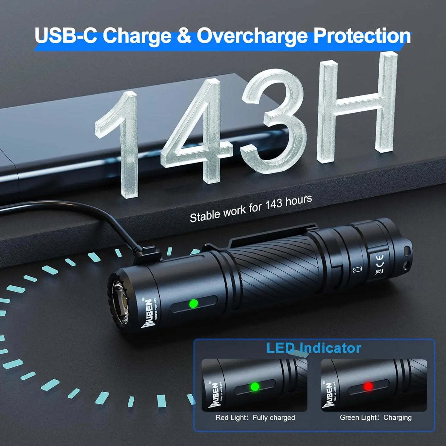 Wuben C3 Flashlight 1200 Lumens Rechargeable IP68 Waterproof LED