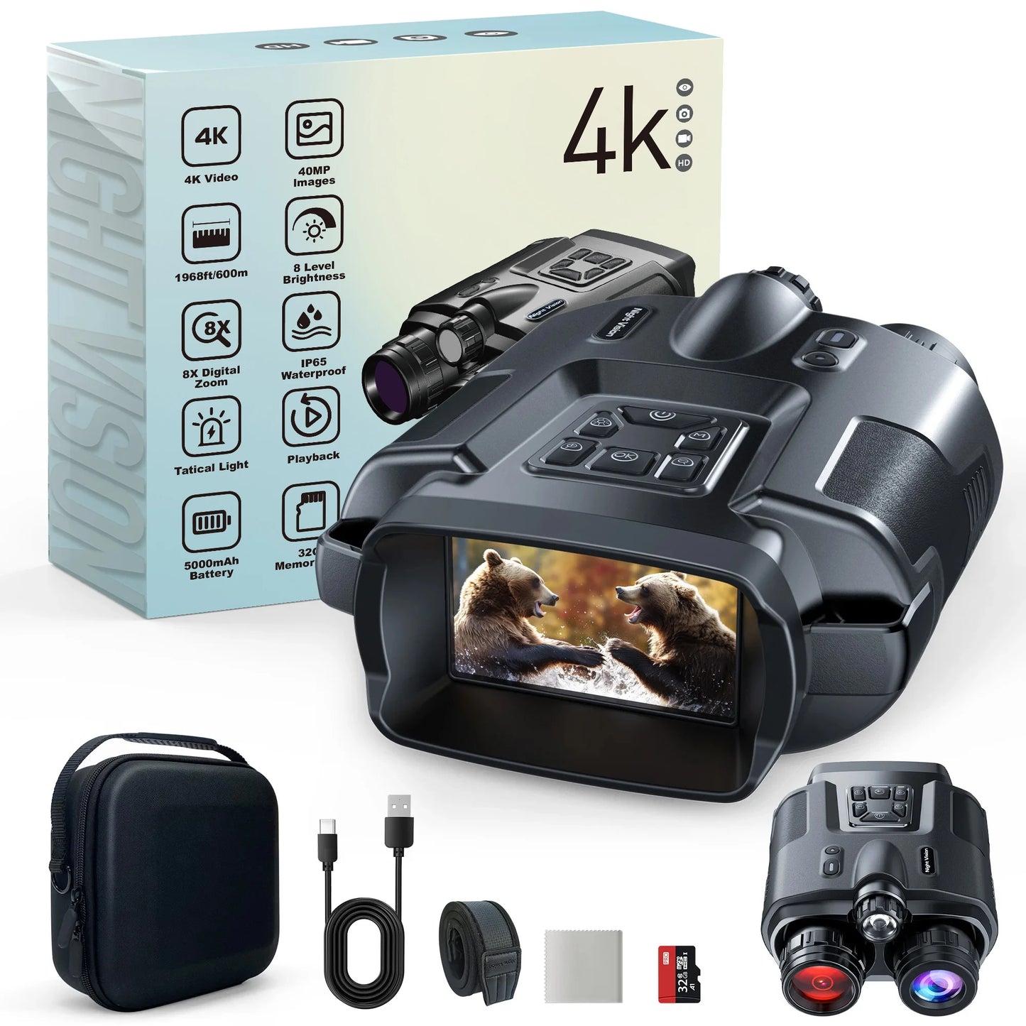 DIYIME Night Vision Binoculars 4K Infrared 8X Zoom for Hunting
