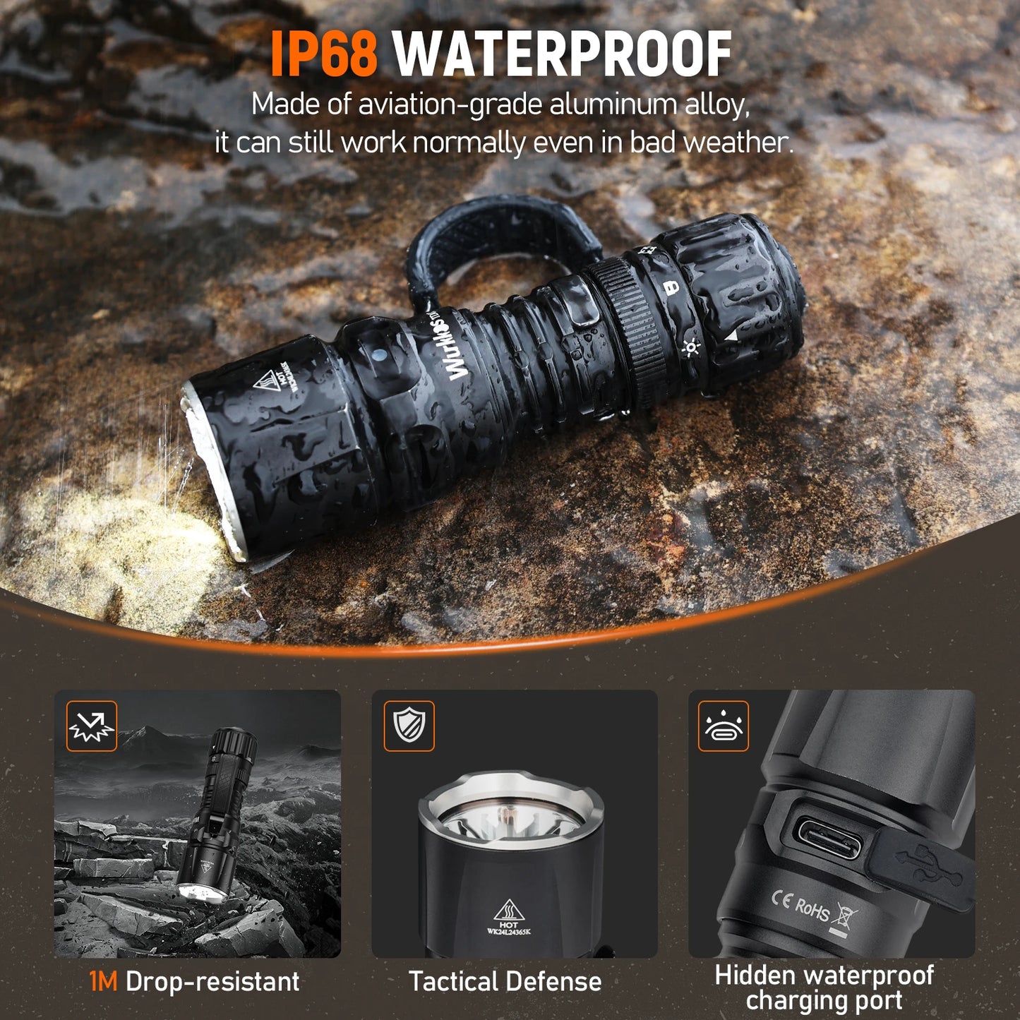 Wurkkos TD07 1300LM Tactical Flashlight With Long Throw