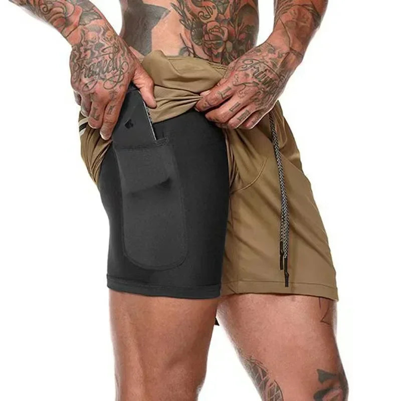 NONECN 2in1 Running Shorts For Men Quick Dry Gym Training