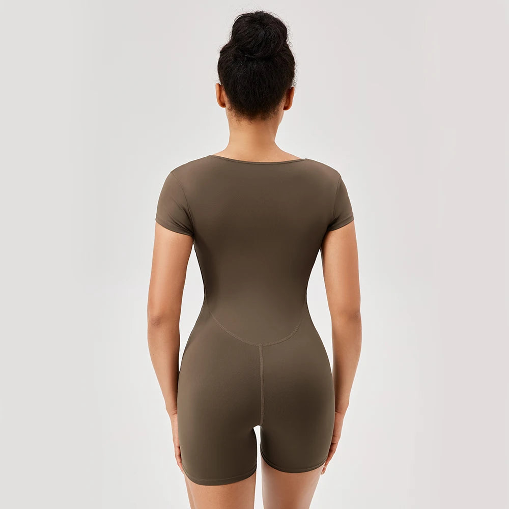 Yuerlian Women Yoga Bodysuit Jumpsuit Short Sleeve Workout Suit