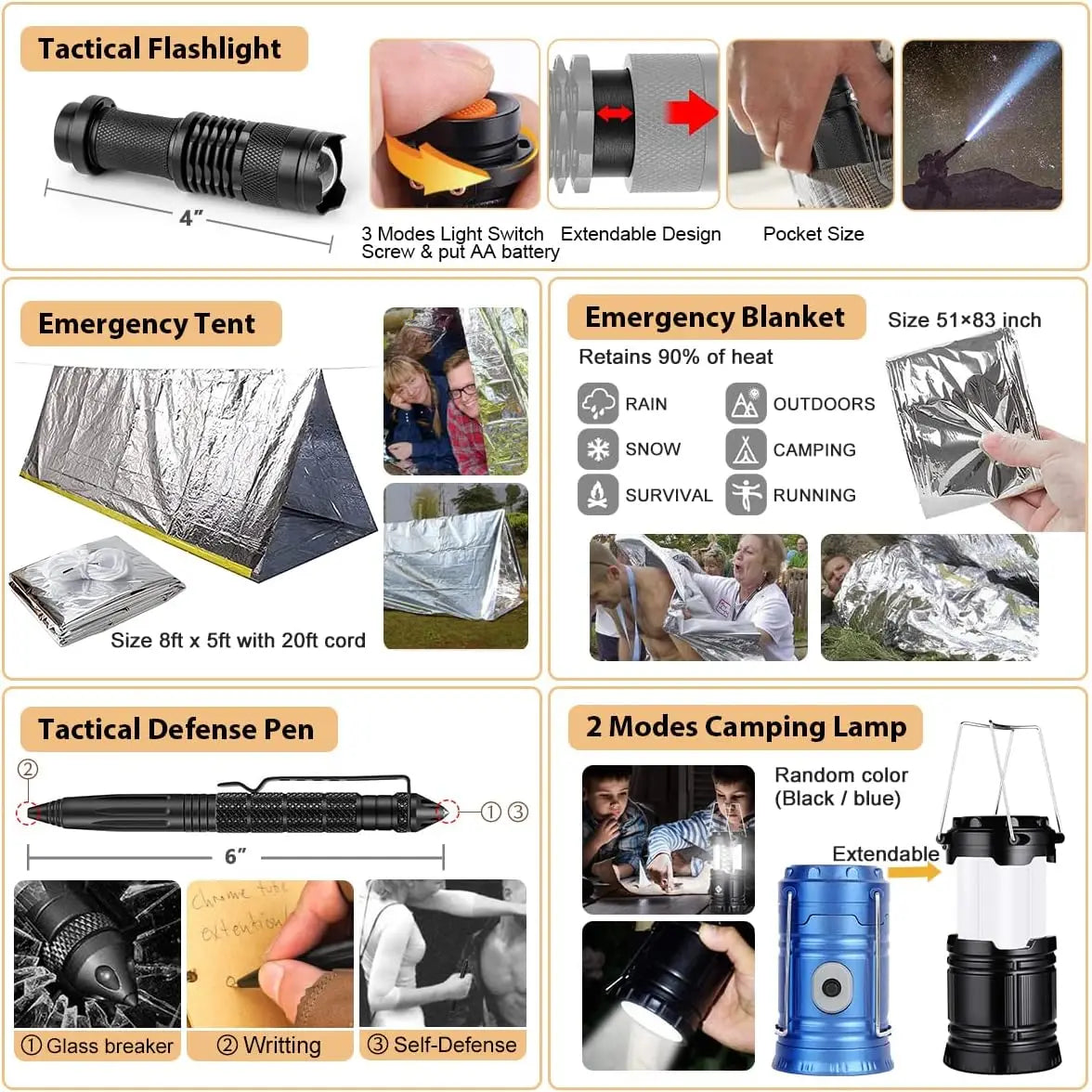 Emergency Survival Kit 250Pcs With First Aid Molle Bag Outdoor