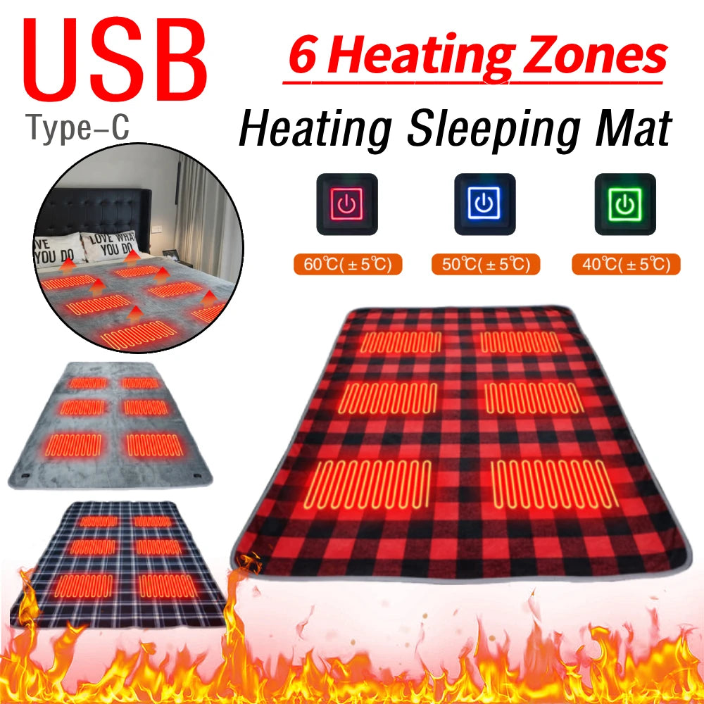 ShunmaiiCN Camping USB Heated Sleeping Mat With Six Heating Zones
