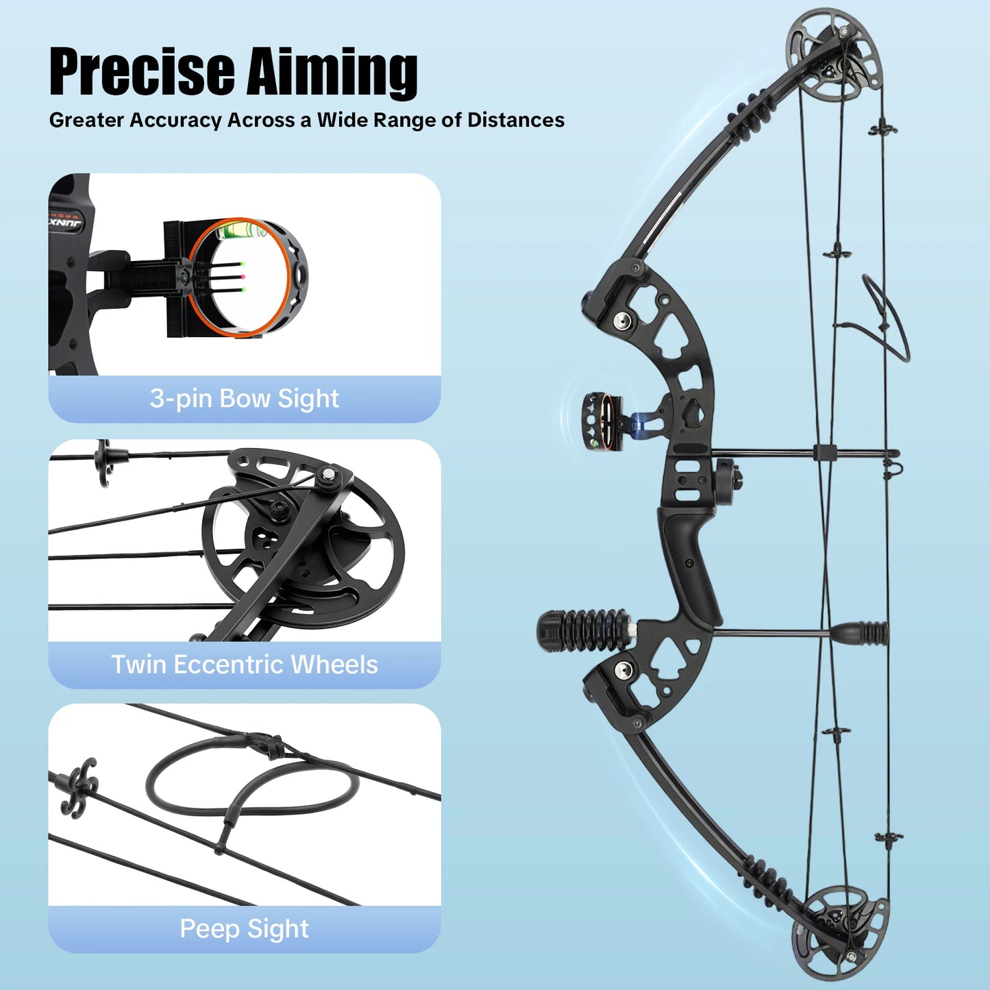 Compound Bow Right Hand Hunting Kit With 3 Pin Sight