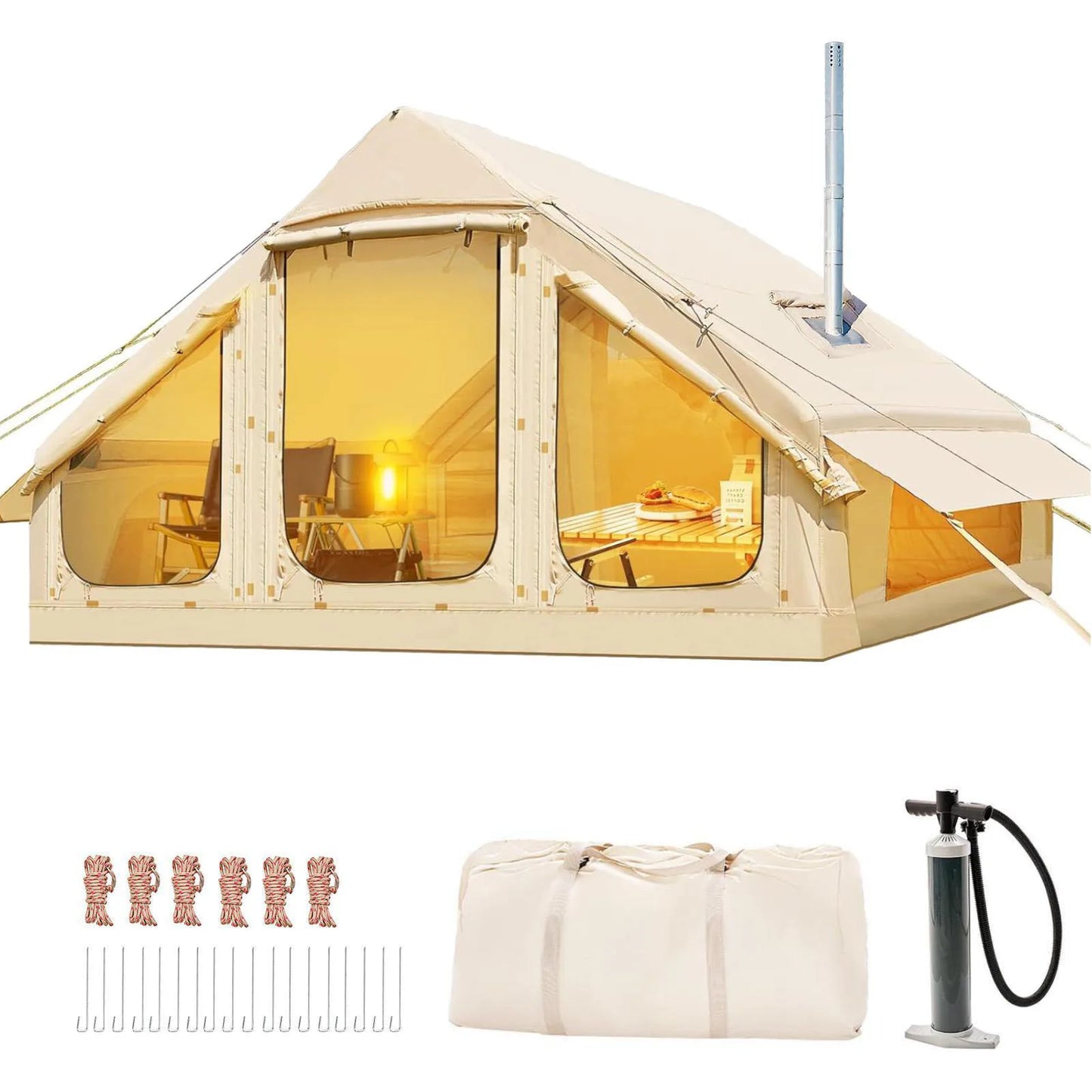 Inflatable Family Tent For 3-6 People With Skylight Chimney