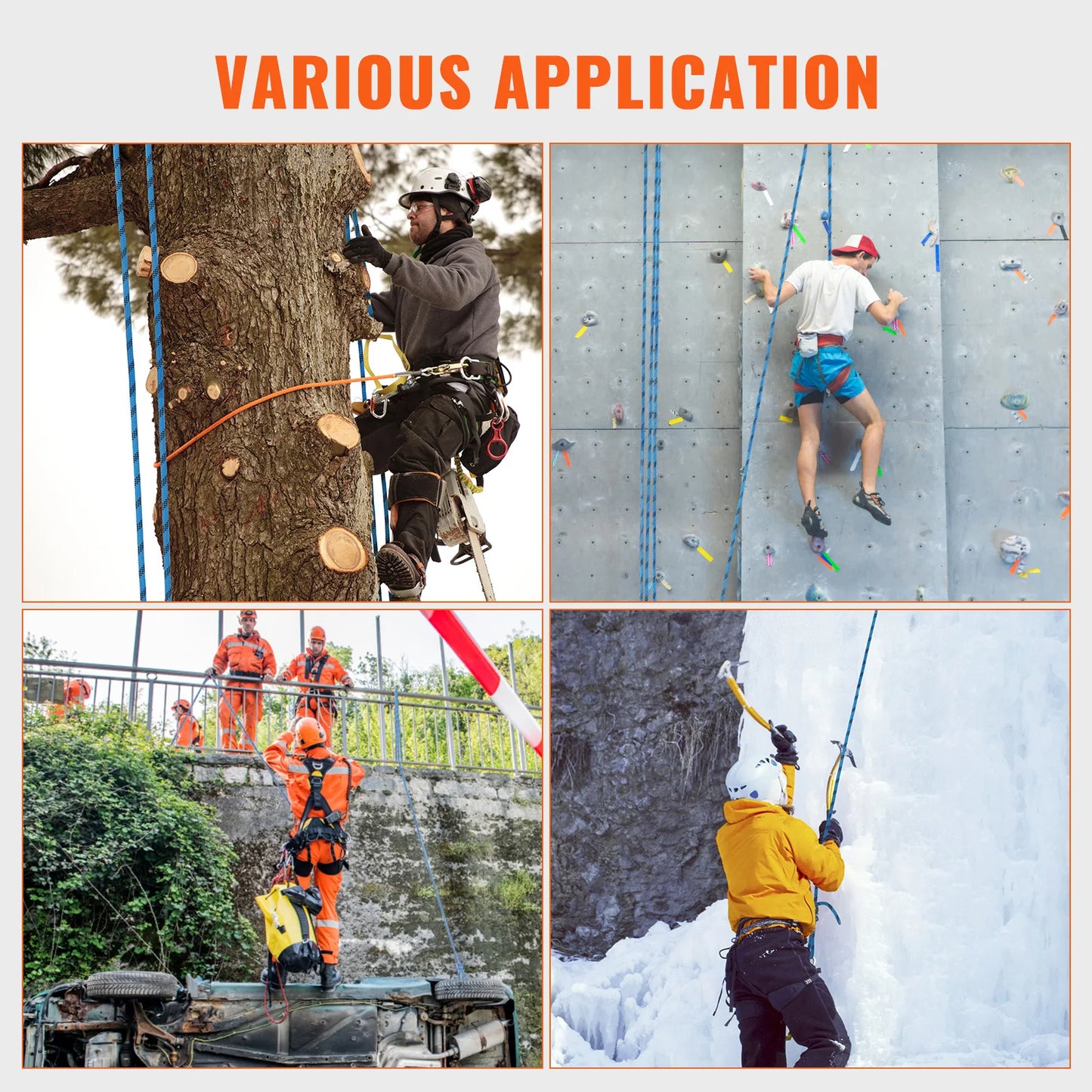 VEVOR Static Climbing Rope for Outdoor Rock Climbing CE Certified