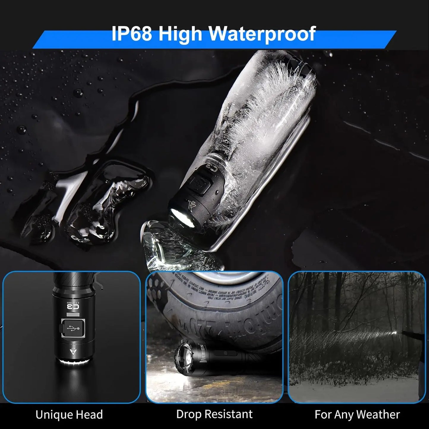 Wuben C3 Flashlight 1200 Lumens Rechargeable IP68 Waterproof LED