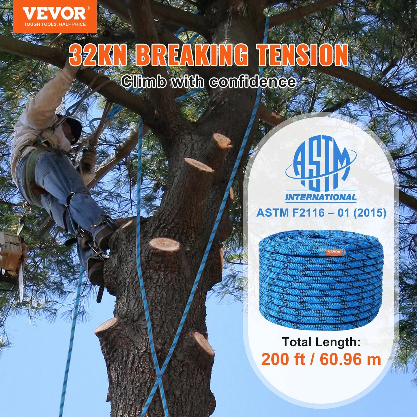 VEVOR Static Climbing Rope for Outdoor Rock Climbing CE Certified