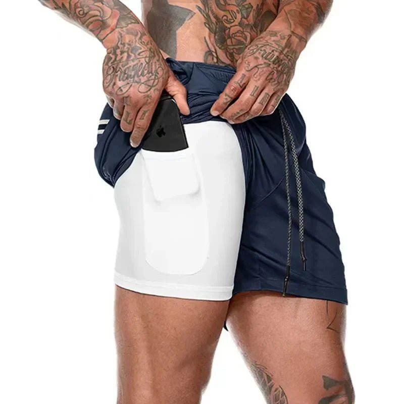 NONECN 2in1 Running Shorts For Men Quick Dry Gym Training