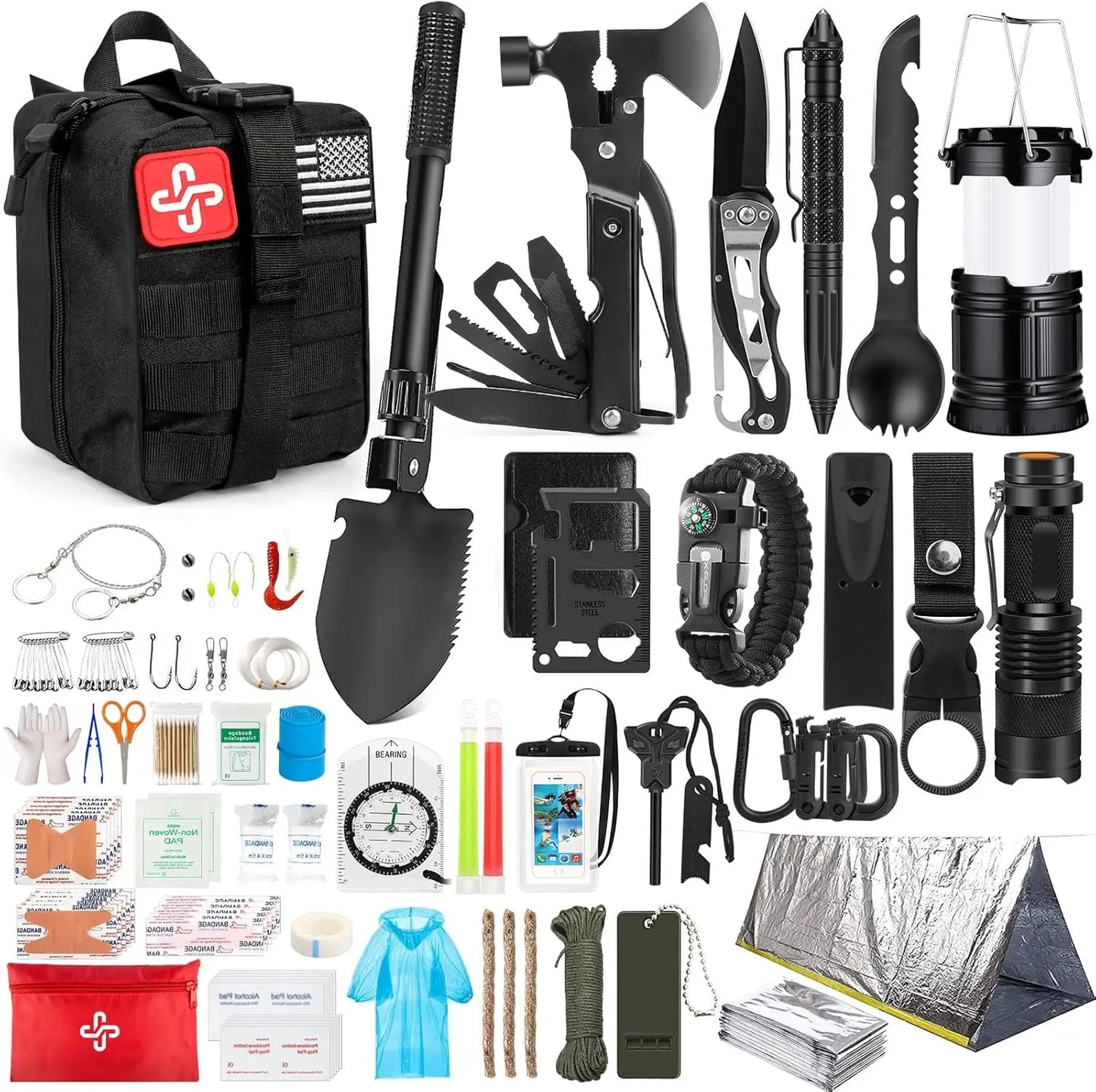 Emergency Survival Kit 250Pcs With First Aid Molle Bag Outdoor