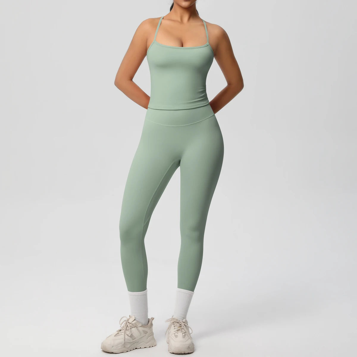 Halter Yoga Top Set For Women Tummy Control Gym Wear